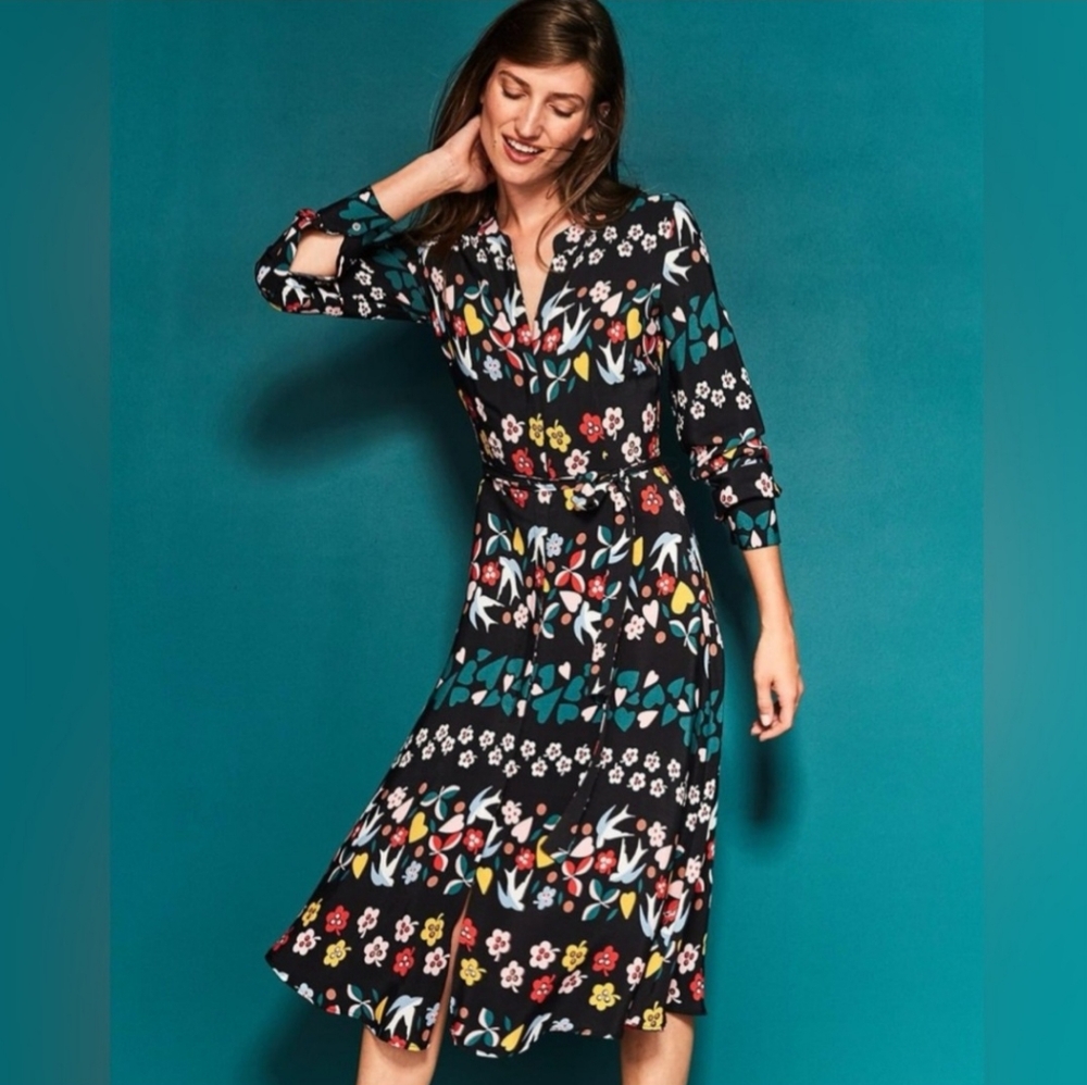 Boden Floral Midi Dress - Black and Multicolor